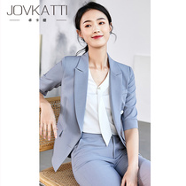 Blue striped suit suit women Summer sleeve Korean fashion temperament work clothes dress host white collar tooling