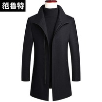 Autumn and winter tweed coat mens cashmere coat mens long thick wool woolen tweed jacket zipper trench coat