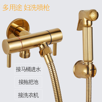 All copper supercharged golden toilet spray gun One in two out angle valve Body washer nozzle Shower Flushing faucet