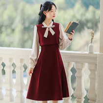 Early autumn red dress womens spring and autumn 2021 new winter long sleeve skirt French retro tea break long skirt