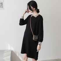 Pregnant women autumn doll collar long sleeve dress 2021 new long fashion model large size loose pregnancy skirt
