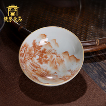 Jingdezhen ceramic hand painted alum red Mountain water poetry Master cup Kung Fu Tea vessel Tea cup Single cup tea cup
