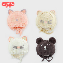 Baby autumn and winter ear cap wool knitting hat baby 0-1 year old female treasure male treasure warm cat ear hat