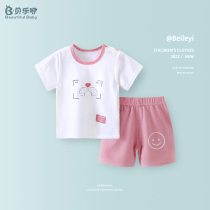 1 year old baby short sleeve suit Summer pure cotton thin section Baby clothes Children Two sets Child boy T-shirt shorts
