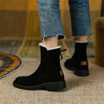 Hong Kong snow boots womens sheepskin fur one 2022 winter plus velvet thick-soled short boots genuine leather warm cotton shoes