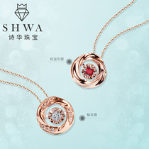 Poetry Hwa Jewelry Color Gold Bubble Diamond Necklace Girl Real Drill Hearse Rose Gold Lock Bone Chain Ruby K Gold Pendant