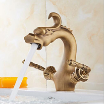 European antique brass faucet hot and cold water basin faucet and upper basin single hole washbasin carved faucet