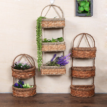 Natural Grass Woven Wall-mounted Wall Cashier Bag Holder Multilayer Suspended Storage Basket Door Rear Containing Hanging Basket Wall-mounted Containing Basket