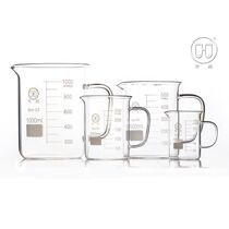 Huagou high temperature resistant glass beaker with handle 50 100 250 500 1000 2000ml beaker with handle with graduated High Borosilicate