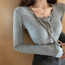 Korean gray coat women short tight autumn heart machine base shirt temperament sexy interior slim T-shirt tide ins