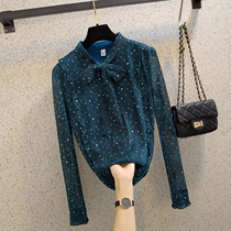 South Korea 2020 Spring loaded with new Korean version of snow-spinning jersey woman long sleeves Slim Ocean-in-the-Netting Veil of the Bottom Shirt