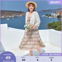 (Clear Cabin RMB60 ) Big Code Womens Dress 2022 Summer Dress Fat Mm Bohemian Holiday Printed Beach Pendant With Skirt