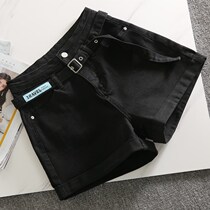 High waist denim shorts female summer Korean version with slim black a word 100 lap 2022 spring new loose broadleg hot pants