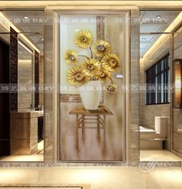  Shanghai art glass entrance background wall simple European European modern screen partition deep carved gold sunflower