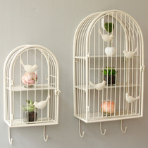 Eurostyle Style In Doors Iron Art Wall Decoration Wall-mounted Bird Cage Flower Shelf Wall Decorated Shelve With Hook Wall View Decoration