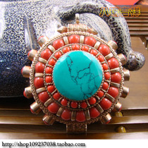 Nepal handmade inlaid turquoise gems white copper garu box amulet hanging