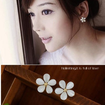 Cats eye stone five petal flower without ear padded invisible ear clip female Korean fake earrings ol accessories