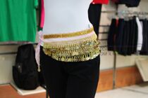 Belly Leather Dance Waist Chain 338 Gold Coin Overweight Ultra Loud Encrypted Gold Velvet Three Layers Dance Suit Fitness Suit-Water Powder