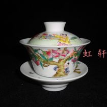 Jingdezhen Cultural Revolution Factory goods porcelain powder Pink Hand-painted Children Peach Three Talents Cover Bowl cover of the Cultural Revolution Collection