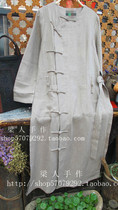 Liang hands on: art and wind flax disc buckle without collar big long robe with belt section