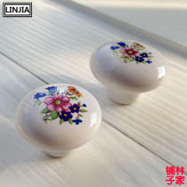 European red and blue flowers simple pattern fine yellow ceramic green ancient pull hand pastoral cabinet drawer wardrobe door handle 8275