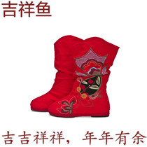 Embroidered boots old Beijing cloth shoes womens shoes with thousand layers of bottoms inner heightened boots winter wedding shoes cotton boots single boots