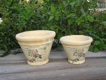 European style old coarse pottery flower pot American French pottery flower pot Indoor and outdoor Beige vintage ceramic flower pot