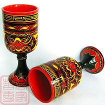 Sichuan Daliangshan Xichang specialty Yi folk lacquerware painted lacquer handicrafts solid wood wine glasses