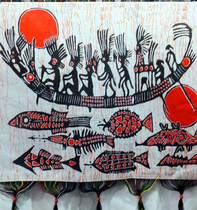 Printing and dyeing double wall hanging painting creative decorative painting cloth painting Guizhou batik craft wall sticker painting feather man fishing