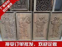 Traditional solid wood special price rectangular four-day royal door god pendant with wood carving plate of Dongyang wood carvings