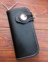 Handmade custom Italian vegetable tanning leather top layer cowhide Tochigi long money cloth hanging waist wallet cattle raising black wallet