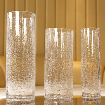 Simple ice pattern transparent glass straight vase hydroponic rich bamboo large cylinder vase living room ornaments