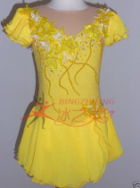 Ice Spirit figure skating skirt stage performance examination adult children yellow flash Diamond lotus leaf sleeve customization