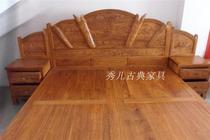 Solid Wood Classical Furniture Africa Yellow Flower Pears Roll Book Large Bed Manufacturer Direct double peoples bed