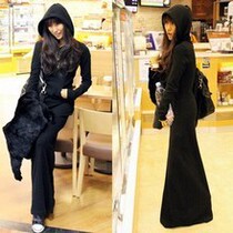 Autumn Winter New Thickening Plus Suede Cap Not Down Velvet Long Dress Kangaroo Hood for a Han version Liandress Large Code Custom