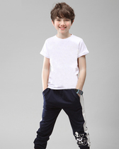  Childrens pure cotton solid color blank round neck short-sleeved t-shirt DIY undershirt parent-child cultural shirt Childrens clothing picture DIY customization