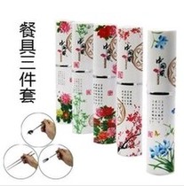 Chinese style travel pen holder type convenient portable tableware set stainless steel spoon chopsticks fork three-piece set