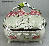Z2 Special Russian tin metal cotton sweetener cosmetic box large silver white pink rose with heavy backward