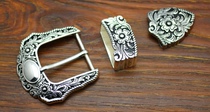 Original imported three-piece belt buckle 3 8cm lead American Tang grass pattern do old DIY upgrade