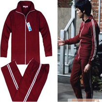 Bruce Lee same red sportswear blind man chasing props costume practice uniforms nunchaku training performance suit