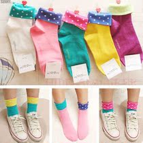 Special Price Day Single Spring Autumn Sugar Fruit Color Turn Edge Wave Dot Short Socks Pure Cotton Socks Child Bump Stock Socks Socks
