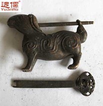Ancient bronze engraving Chinese imitation antique bronze lock padlock collection interesting copper lock big zodiac rabbit lock YRM073