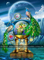 Cross-stitch electronic image redraw source file-Peacocks Lagoon Peacock Lake Fantasy