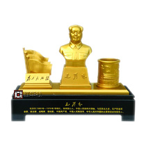 Chairman Mao Zedongs gold bronze statue bust pen holder business card holder home study office desktop ornaments