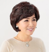  Wig Female short curly hair Middle-aged and elderly wig Middle-aged lady short hair fluffy mother full headgear wig Real hair