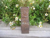 Home furnishings European Quaint relief pattern vase Square flower vase made of old red-brown countertop vase