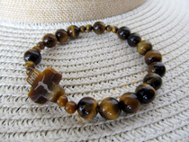 Rosary of Rosary-Natural Tigers Eye Stone Hand-decorated Rosary (Elastic Rope) 8MM
