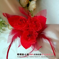 Kiki Accessories Red Simulation Rose Feather Brides Wrist Flower floral headdress Wedding Dress Decoration Corsage