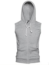 New mens pure cotton fat plus large sleeveless shirt zipper cap jacket jacket