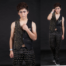 Stage Performance Nightclub Personality Trendy Bar DS Costume Male Singer Gold Stud Suit Vest